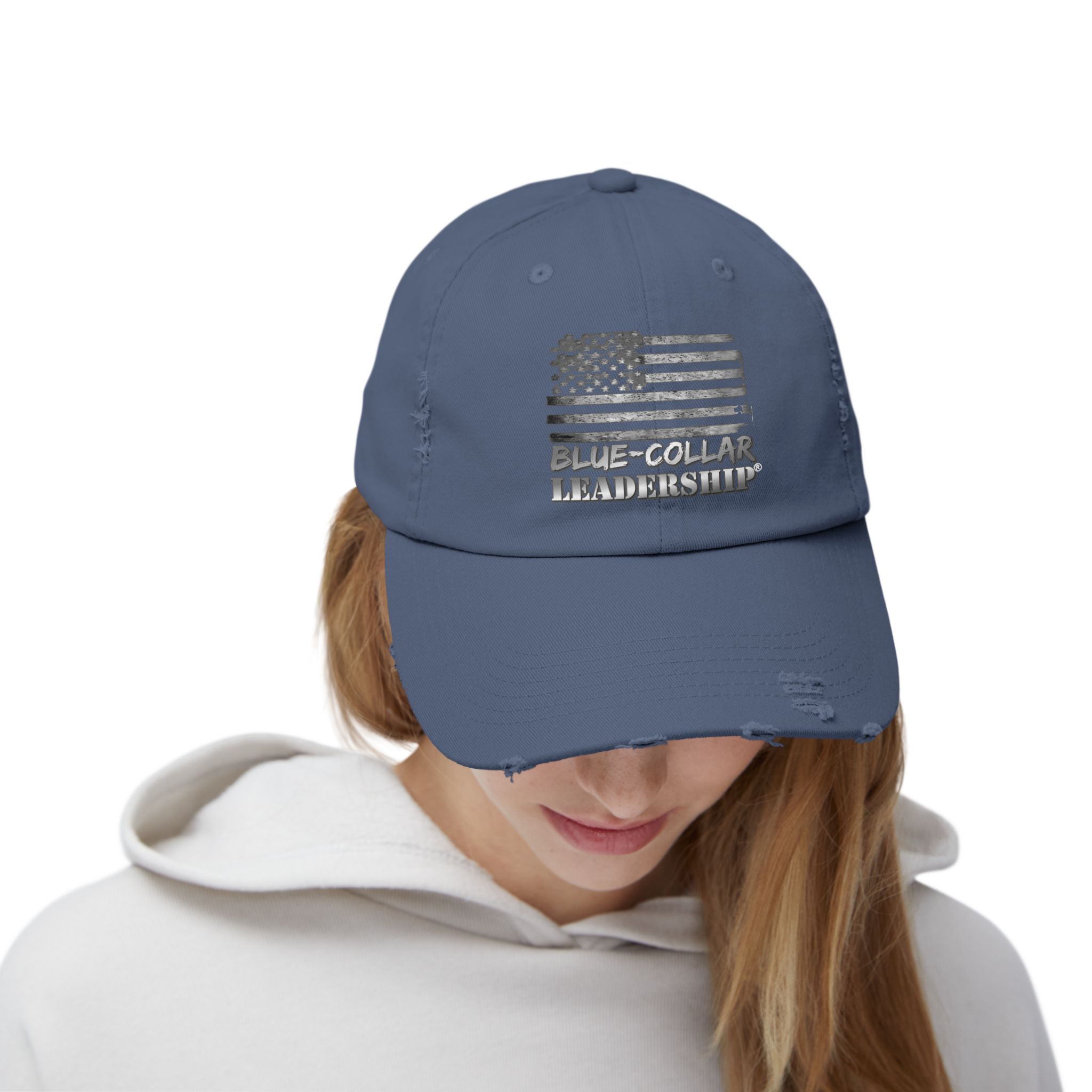 Blue-Collar Leadership® Unisex Distressed Cap - Blue-Collar Leadership, Casual Wear, Gift for Him, Everyday Style, Patriotic Cap - Image 12