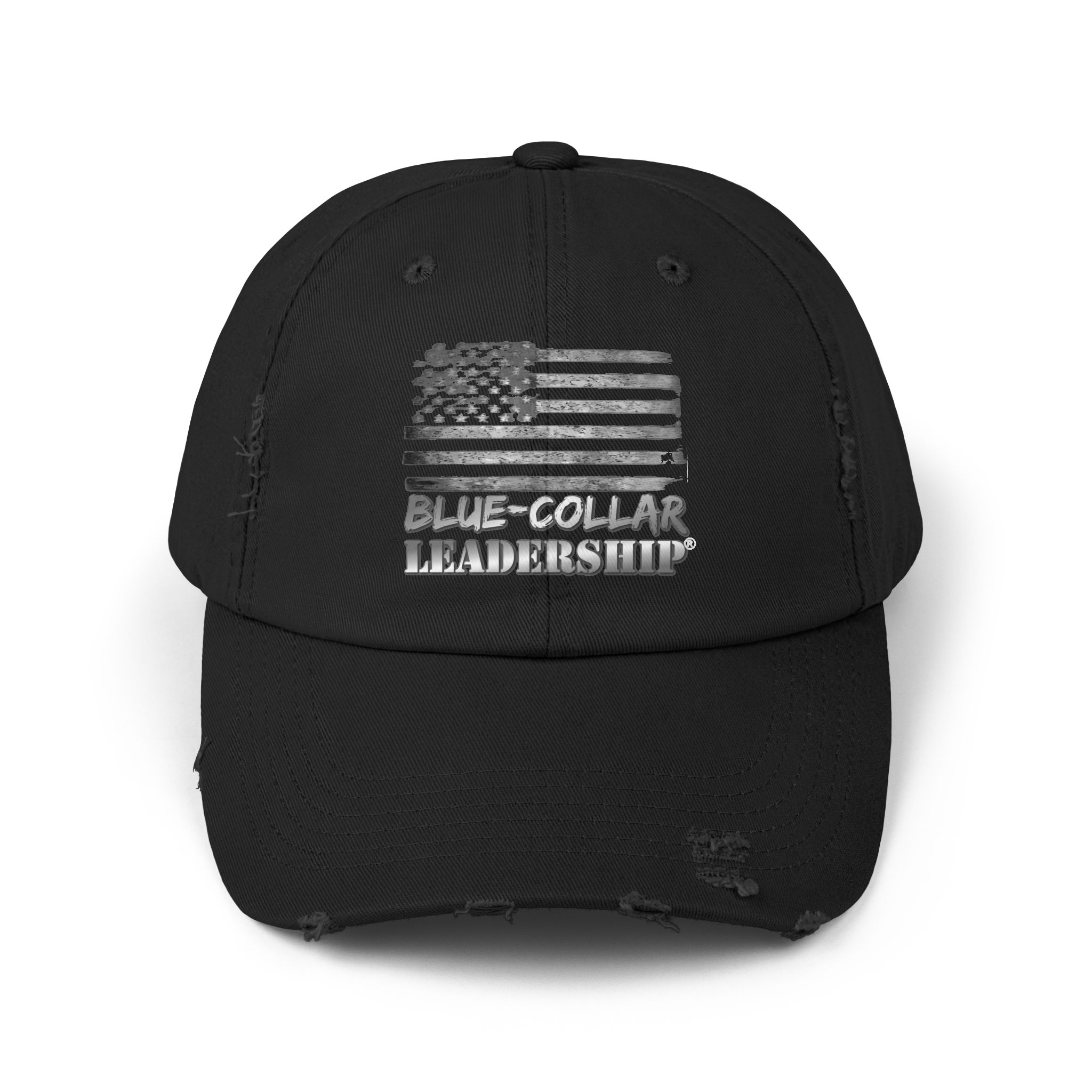 Blue-Collar Leadership® Unisex Distressed Cap - Blue-Collar Leadership, Casual Wear, Gift for Him, Everyday Style, Patriotic Cap