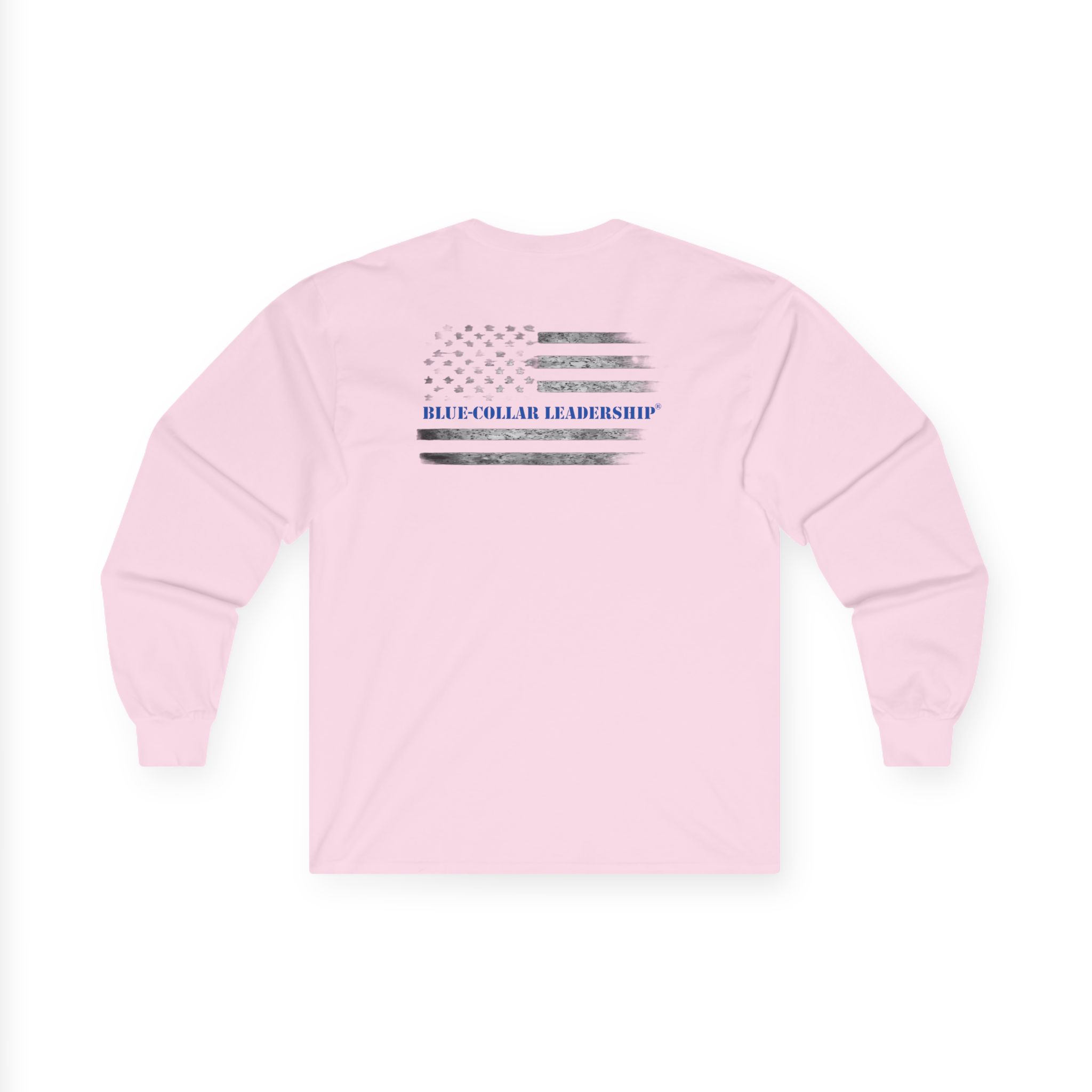 Long Sleeve Tee — "Behind Every Blue-Collar Man Is A Woman Praying" (Thin Blue Line Flag) - Image 2