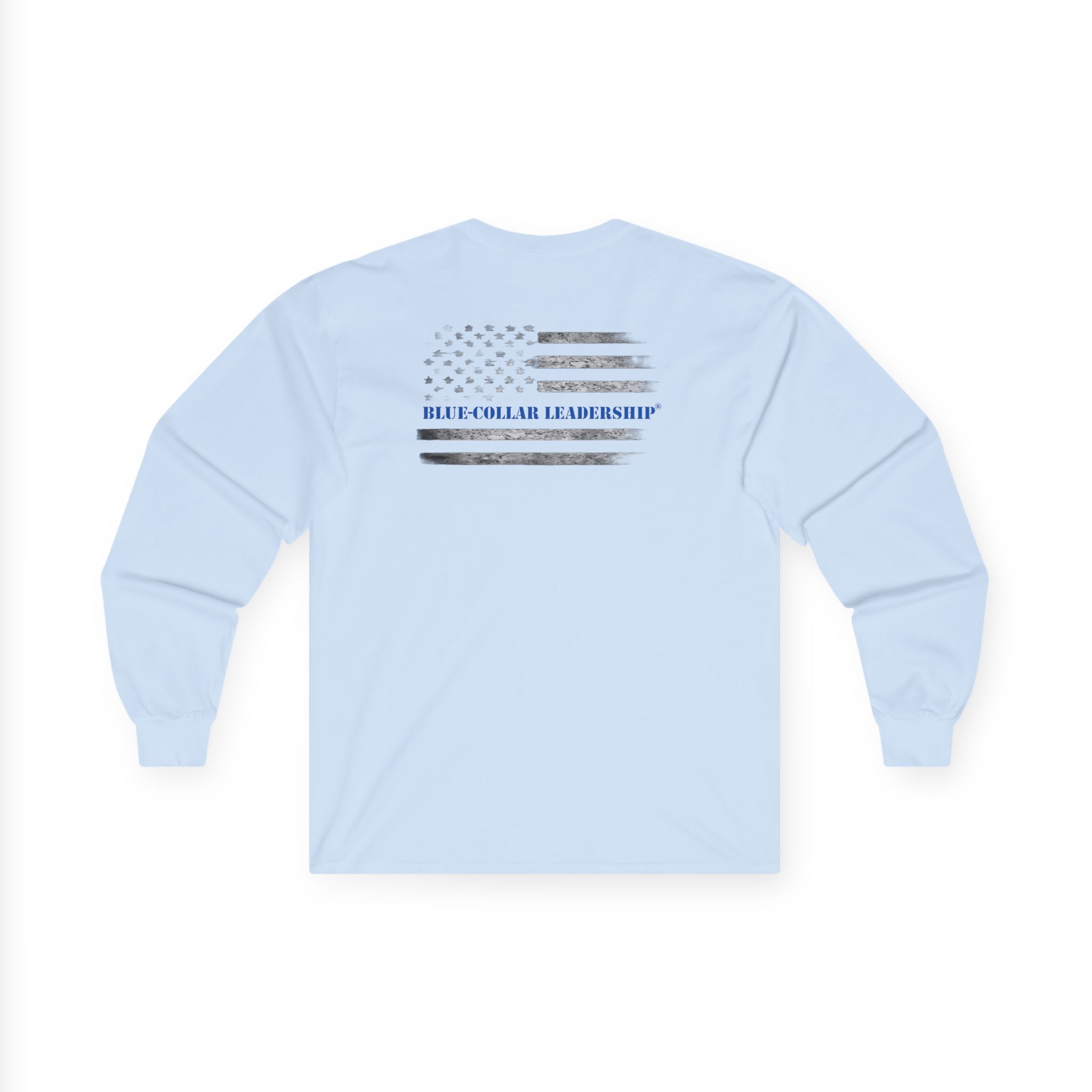 Long Sleeve Tee — "Behind Every Blue-Collar Man Is A Woman Praying" (Thin Blue Line Flag) - Image 9