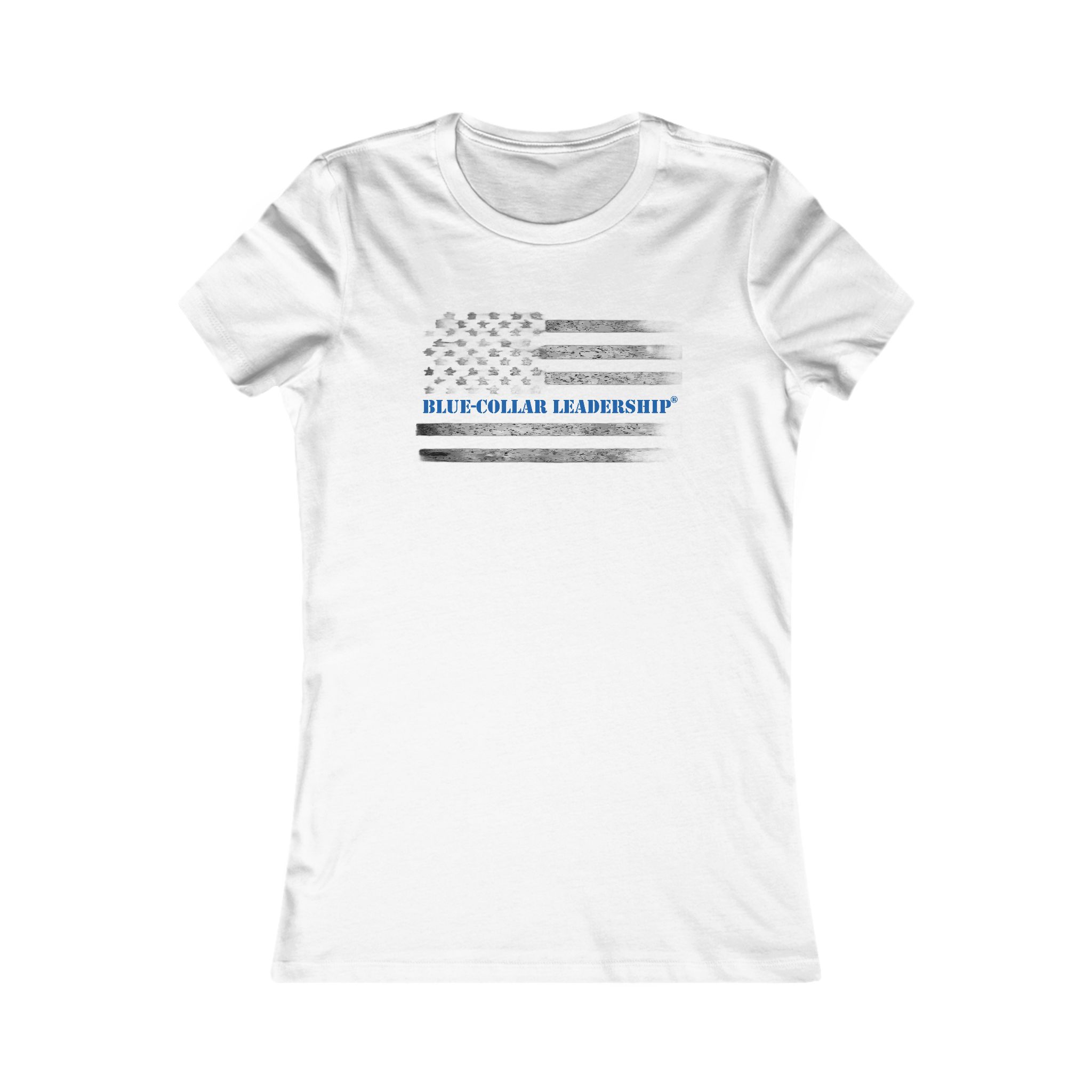 Blue-Collar Leadership Women’s Tee — Distressed American Flag Design