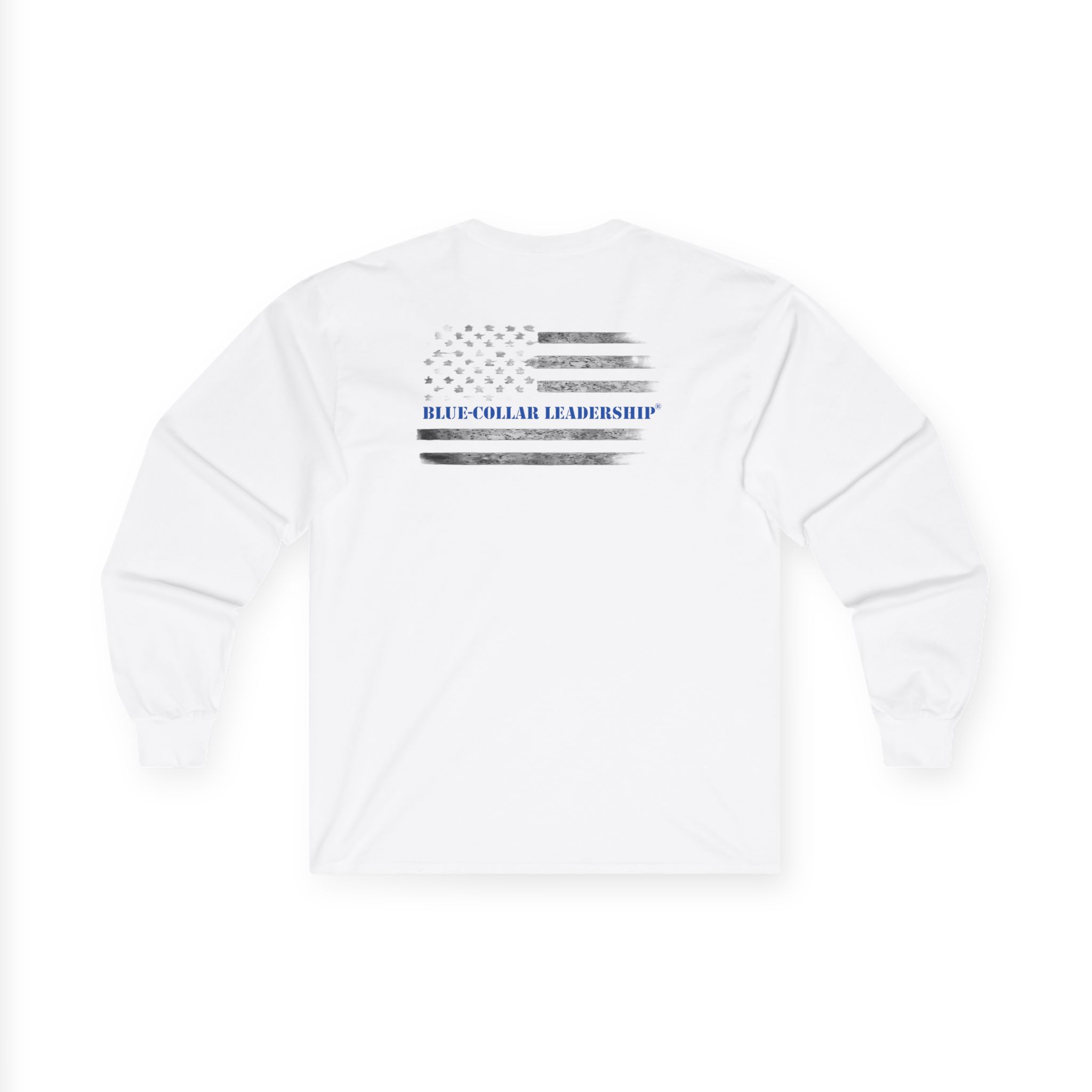 Long Sleeve Tee — "Behind Every Blue-Collar Man Is A Woman Praying" (Thin Blue Line Flag) - Image 4