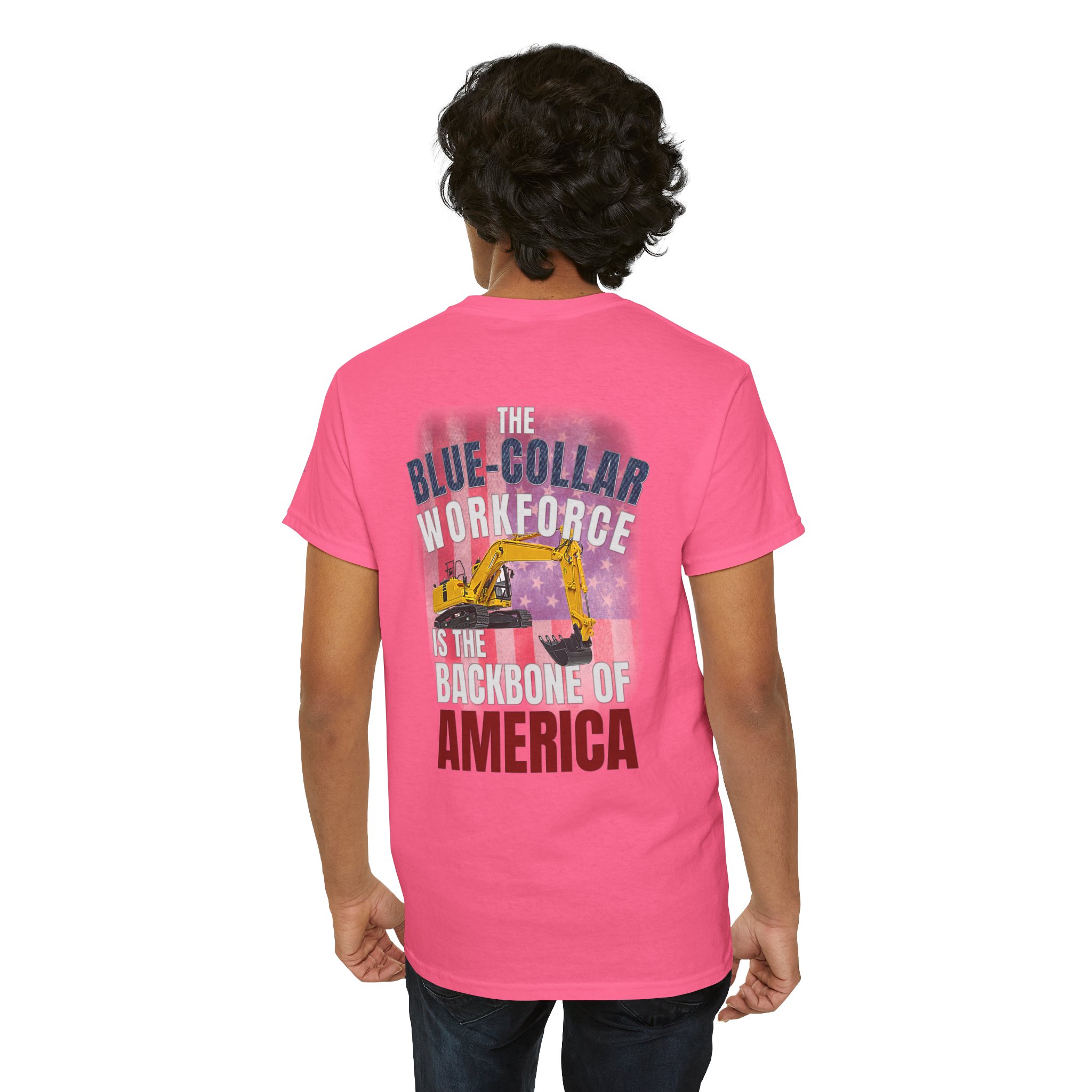 Blue-Collar is the BACKBONE of AMERICA T-Shirt - Trackhoe - Image 12