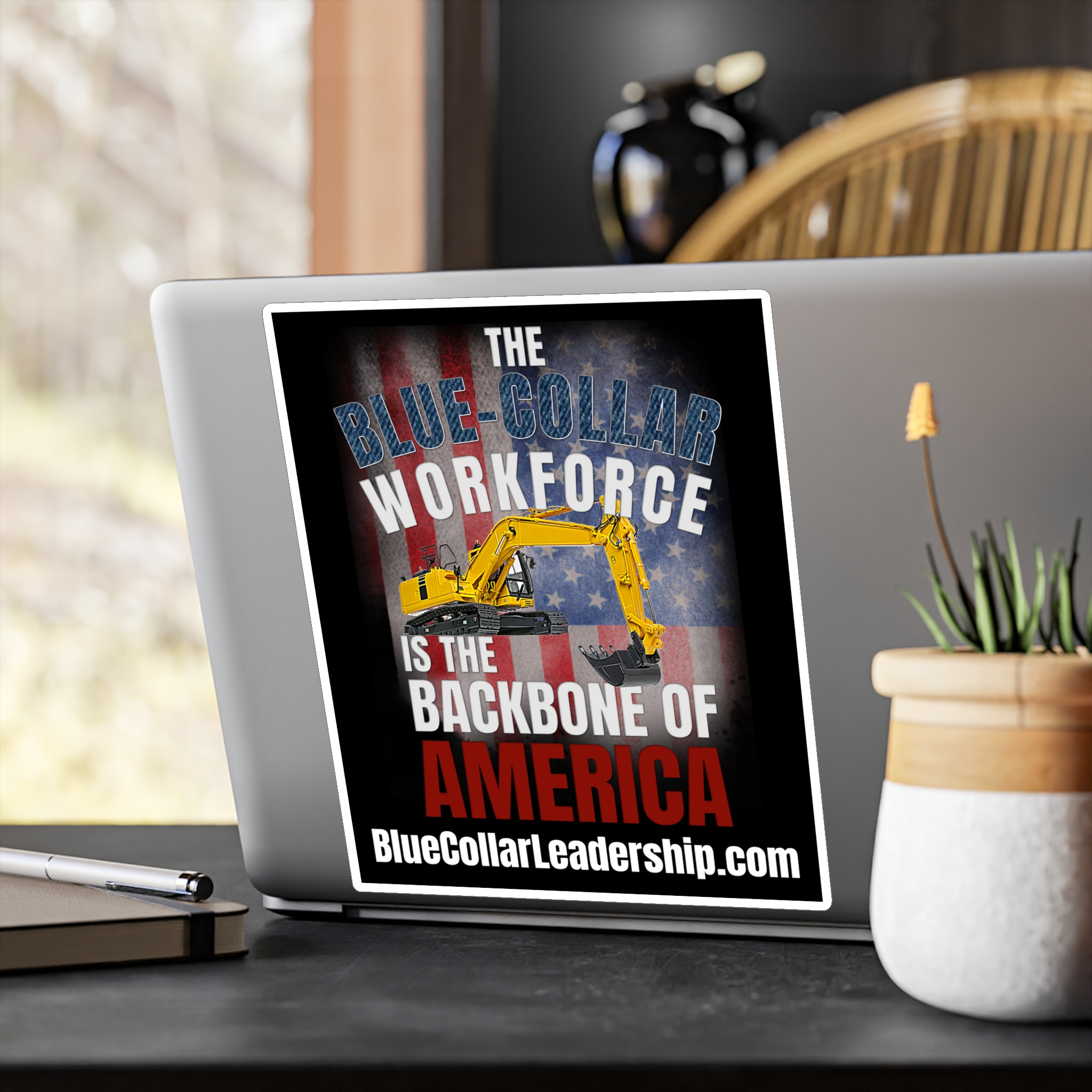 Blue-Collar Workforce Vinyl Sticker — "The Backbone of America" Excavator Kiss-Cut Decal - Image 3