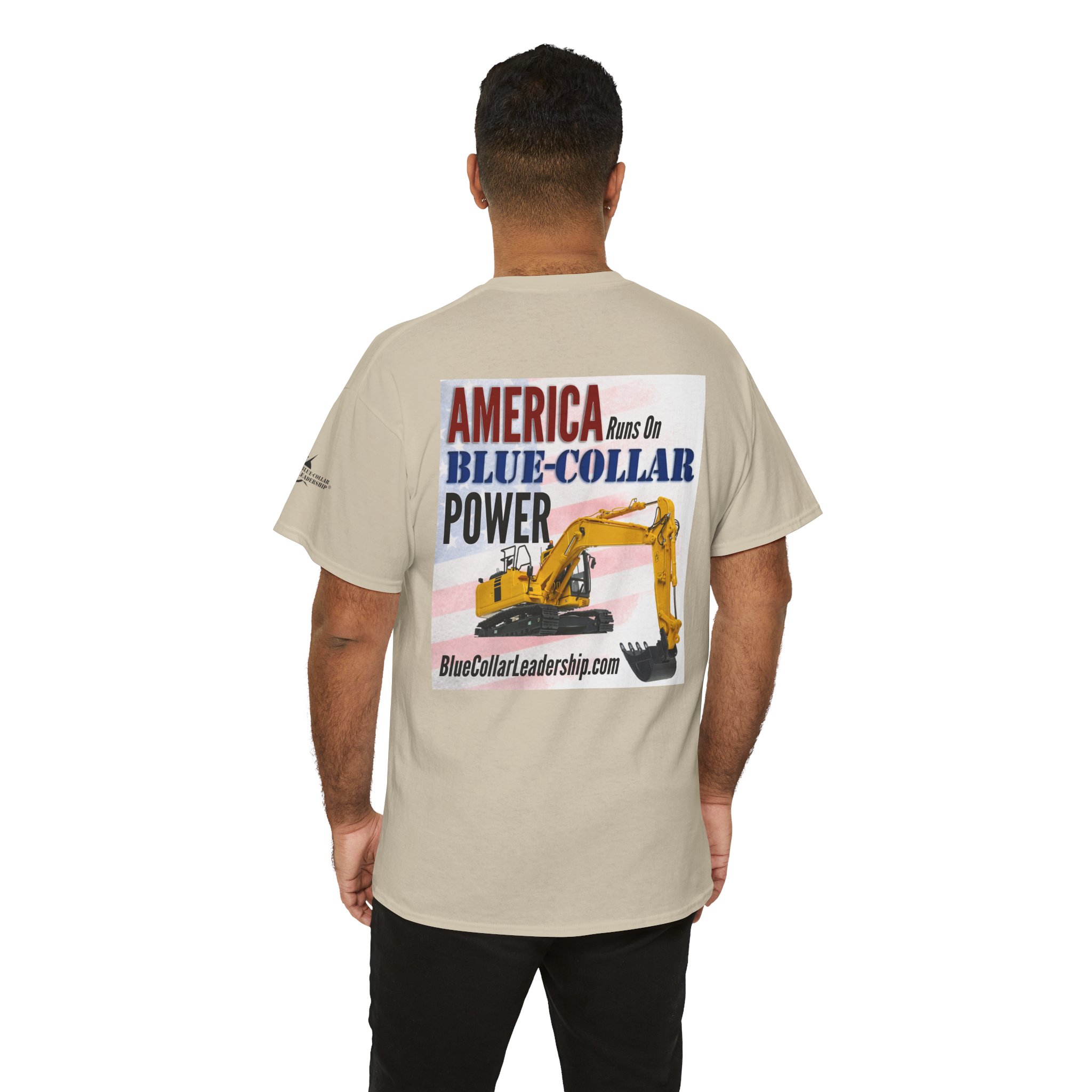 Blue-Collar Power T-Shirt — "America Runs on Blue-Collar Power" Worksite Excavator/Trackhoe Tee - Image 5