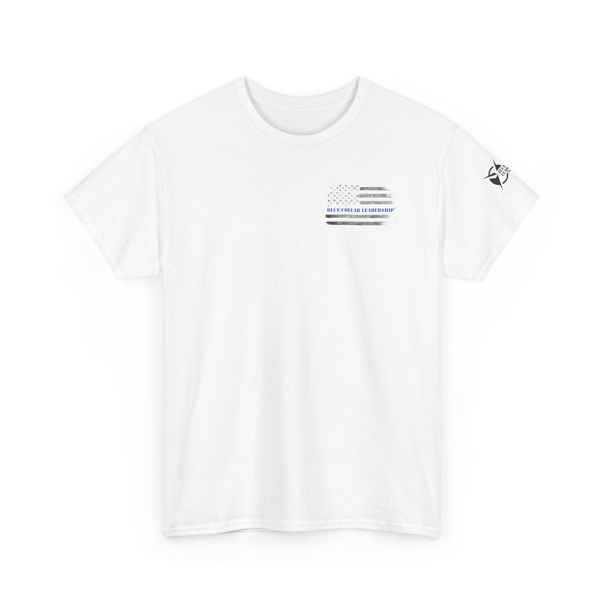 Blue-Collar Power T-Shirt — "America Runs on Blue-Collar Power" Worksite Excavator/Trackhoe Tee - Image 2