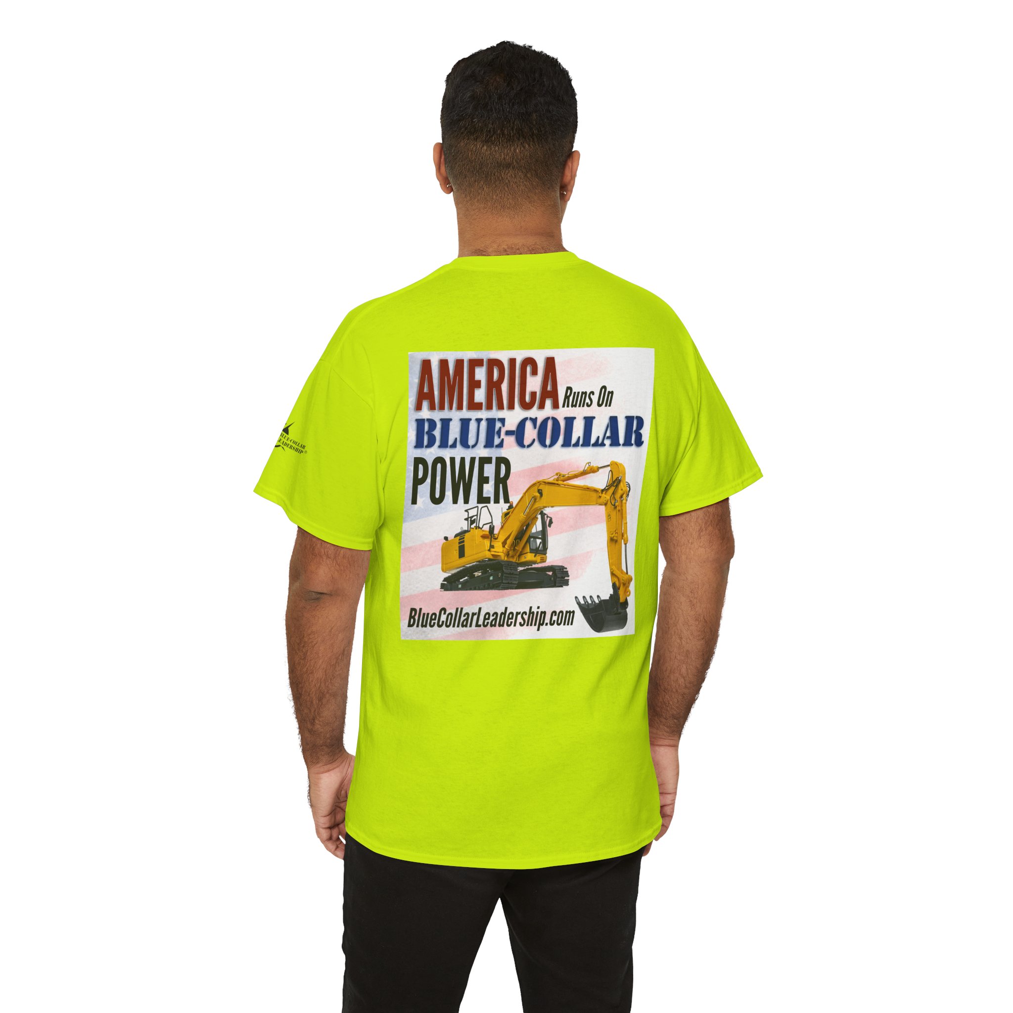 Blue-Collar Power T-Shirt — "America Runs on Blue-Collar Power" Worksite Excavator/Trackhoe Tee - Image 11