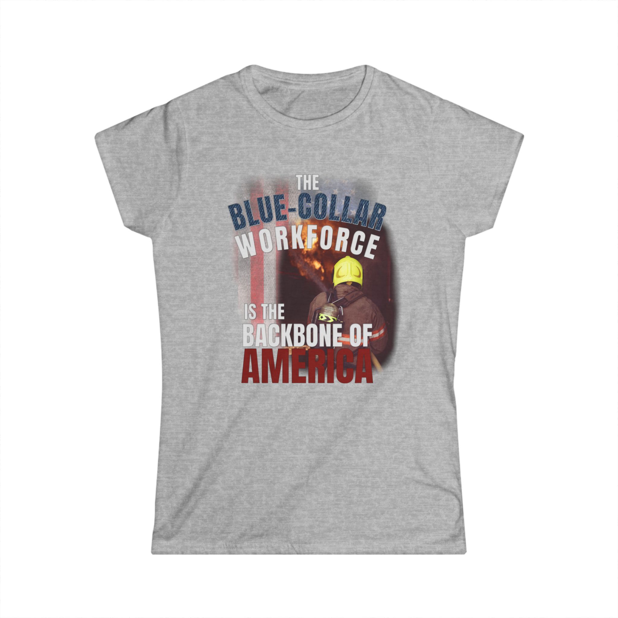 Blue-Collar Workforce Women's Tee — "The Blue-Collar Workforce is the Backbone of America" Patriotic Workwear Shirt - Image 3