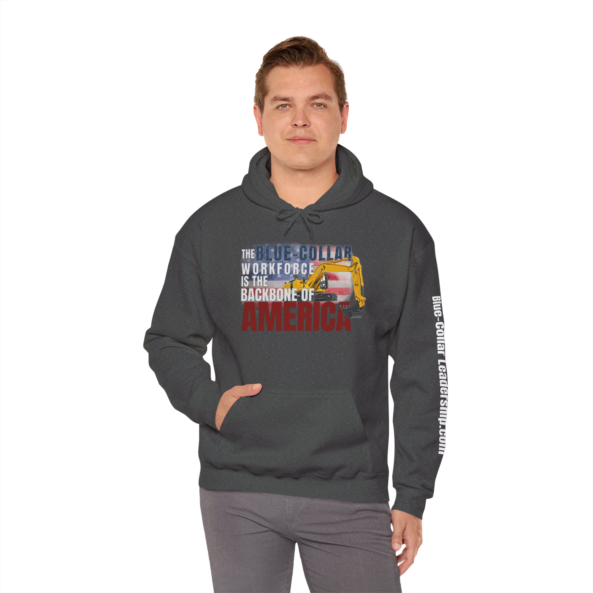 Blue-Collar America Trackhoe Hoodie — Backbone of America Workwear Pullover - Image 4