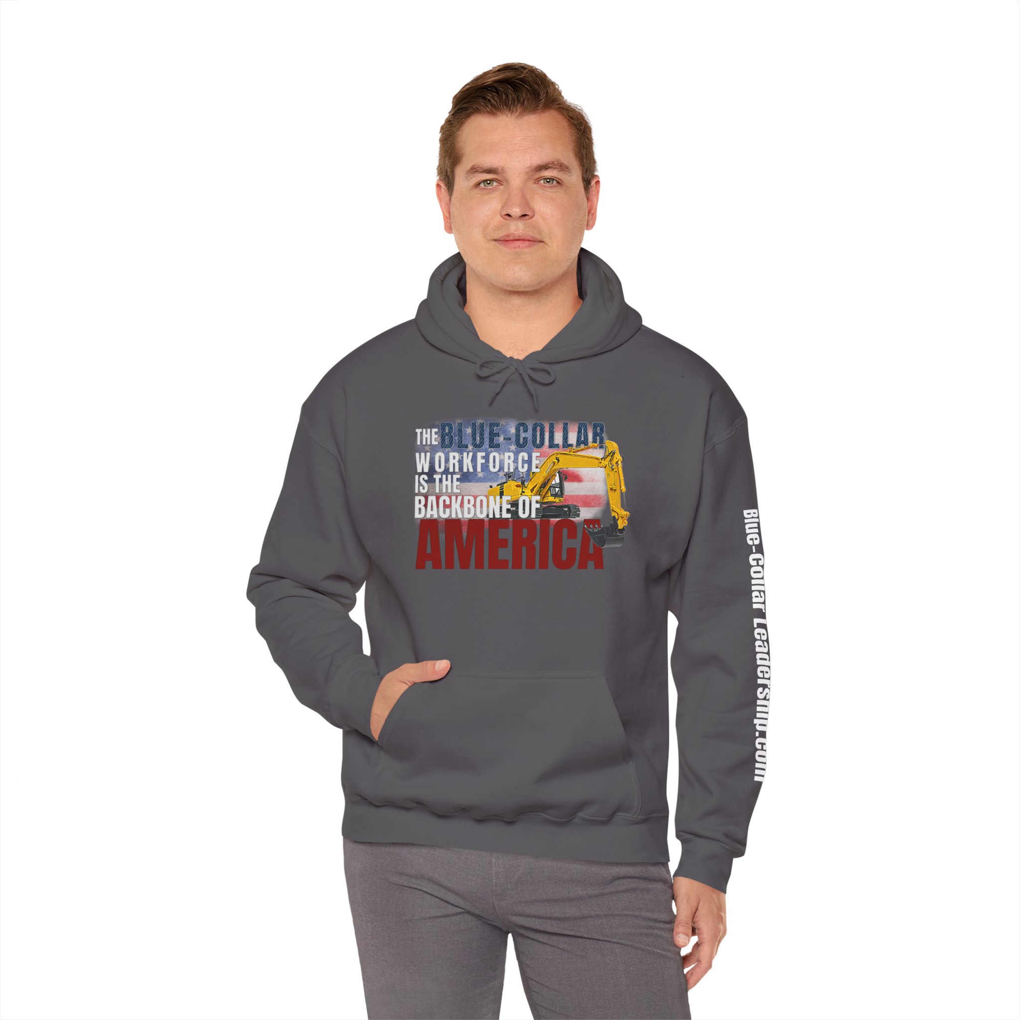 Blue-Collar America Trackhoe Hoodie — Backbone of America Workwear Pullover - Image 7