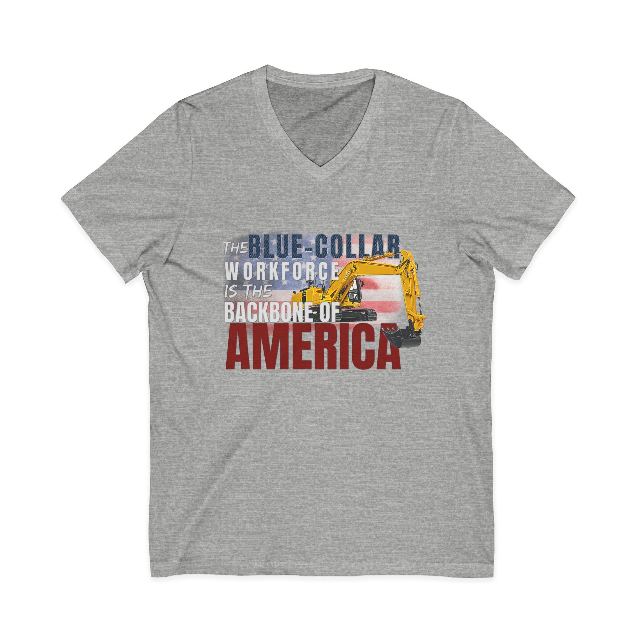 Trackhoe V-Neck Tee — Blue-Collar Workforce is the Backbone of America