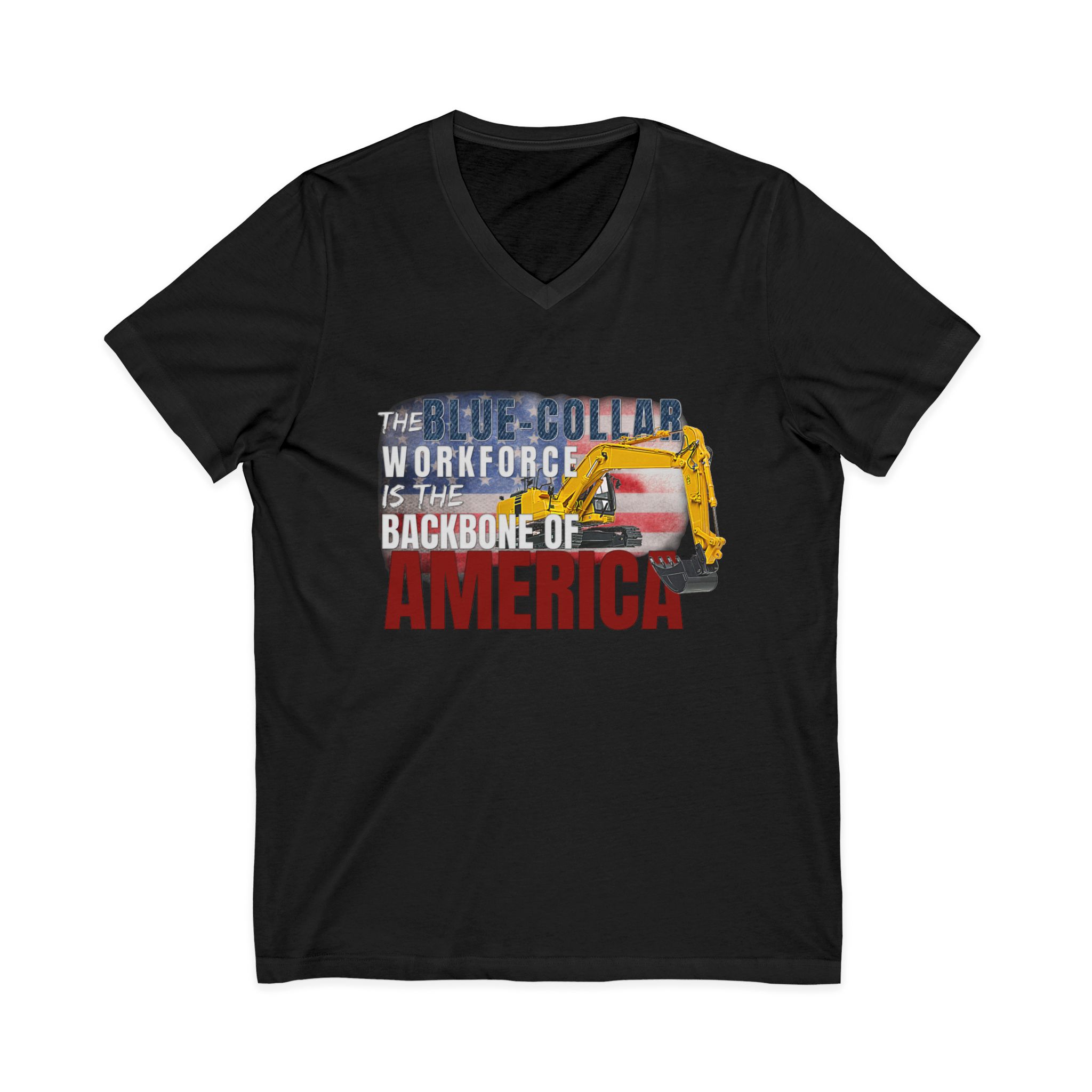 Trackhoe V-Neck Tee — Blue-Collar Workforce is the Backbone of America - Image 5