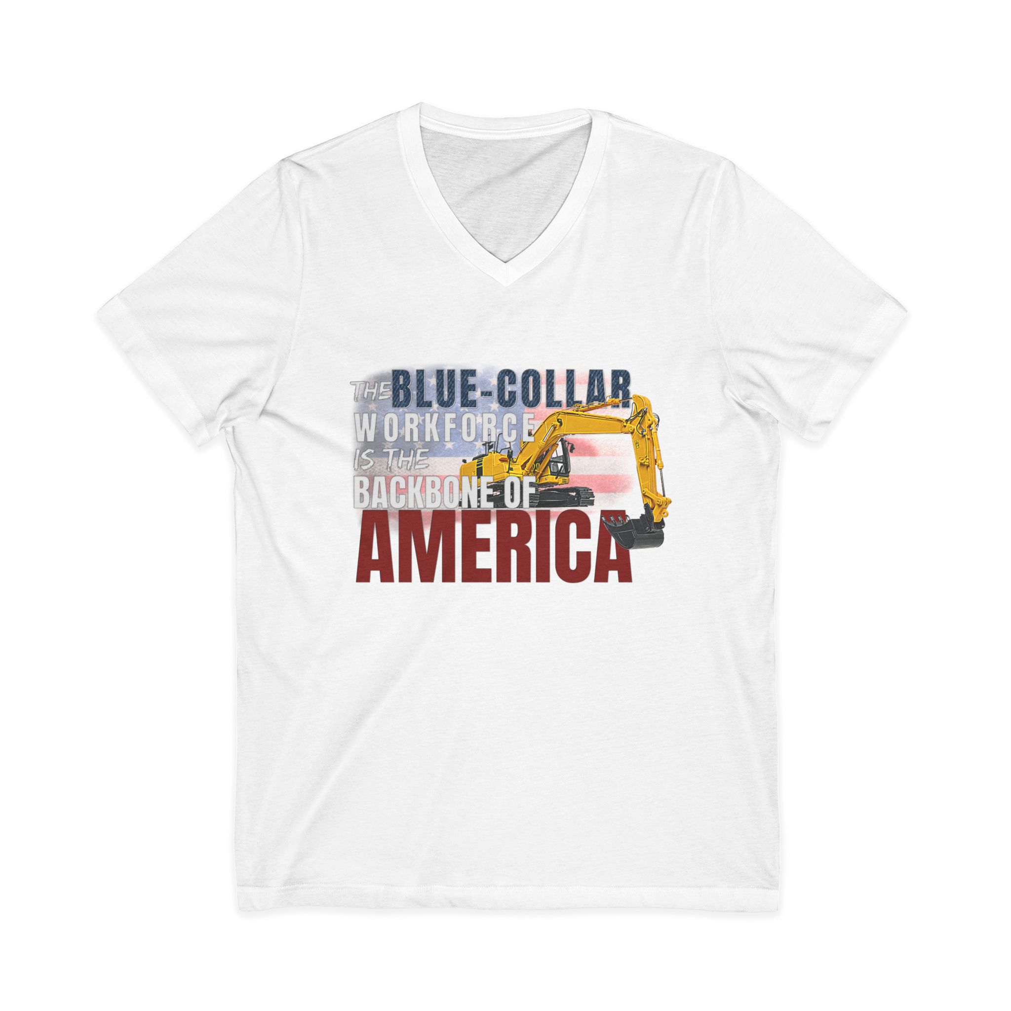 Trackhoe V-Neck Tee — Blue-Collar Workforce is the Backbone of America - Image 3
