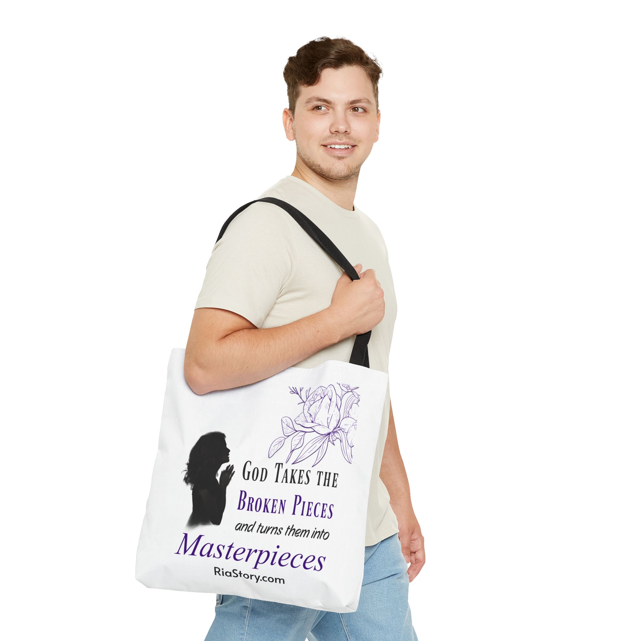 Inspirational Faith Tote Bag - "God Takes the Broken Pieces and Turns Them Into Masterpieces" - Image 11