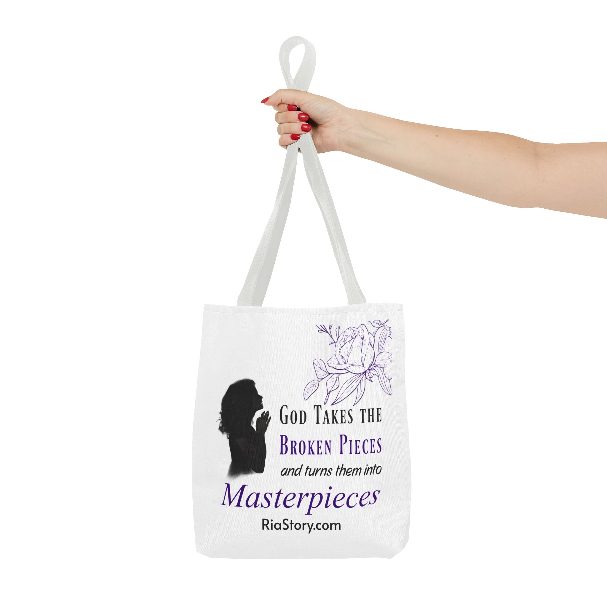 Inspirational Faith Tote Bag - "God Takes the Broken Pieces and Turns Them Into Masterpieces" - Image 4