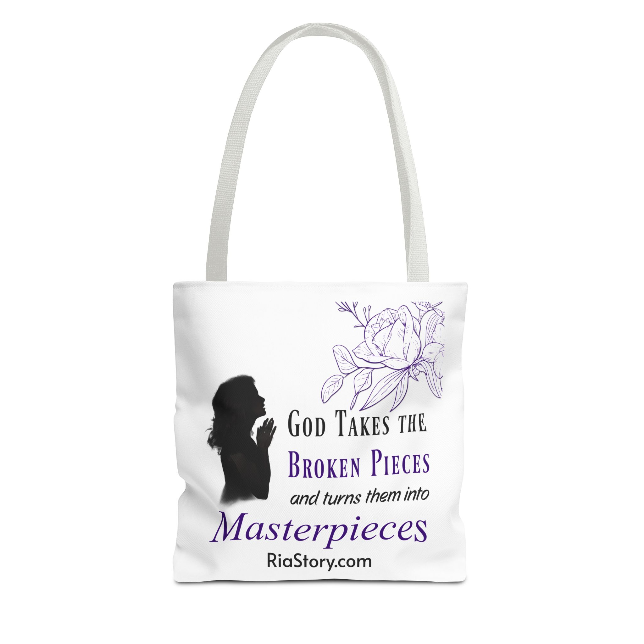 Inspirational Faith Tote Bag - "God Takes the Broken Pieces and Turns Them Into Masterpieces"
