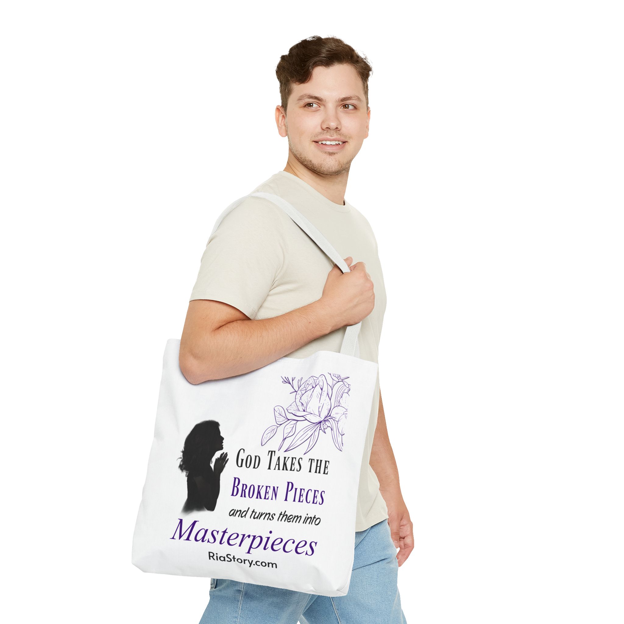 Inspirational Faith Tote Bag - "God Takes the Broken Pieces and Turns Them Into Masterpieces" - Image 5